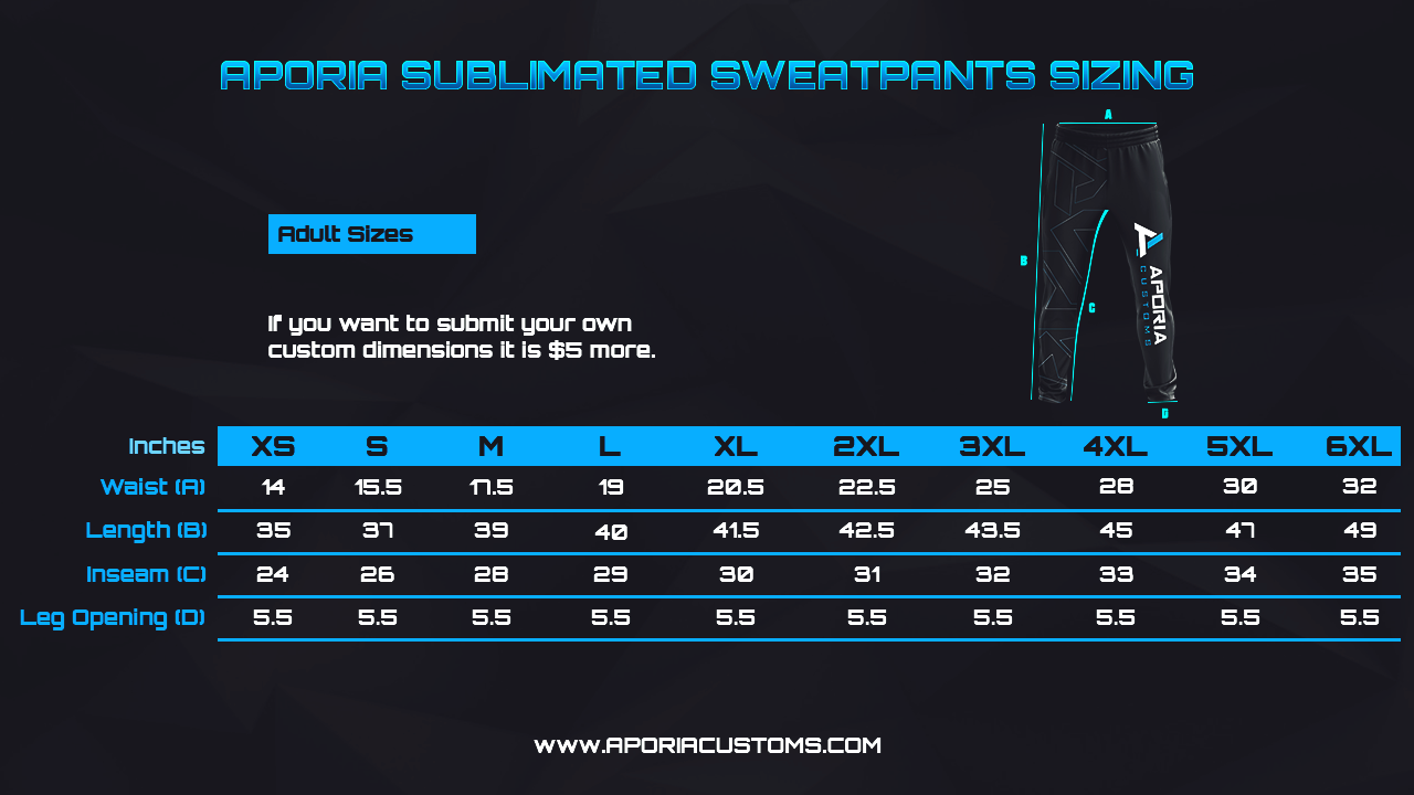 Sublimated-Sweatpants-Size-Chart